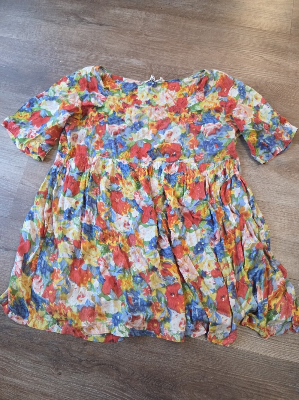 Vintage Made in India 100% Rayon Floral Baby Doll Flowy Blouse Shirt size Medium
